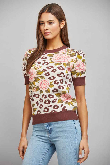 The Wildflower Knit | Cream Floral Leopard Puff Sleeve Sweater