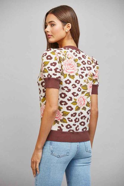 The Wildflower Knit | Cream Floral Leopard Puff Sleeve Sweater