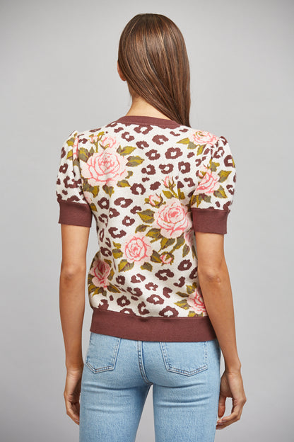 The Wildflower Knit | Cream Floral Leopard Puff Sleeve Sweater