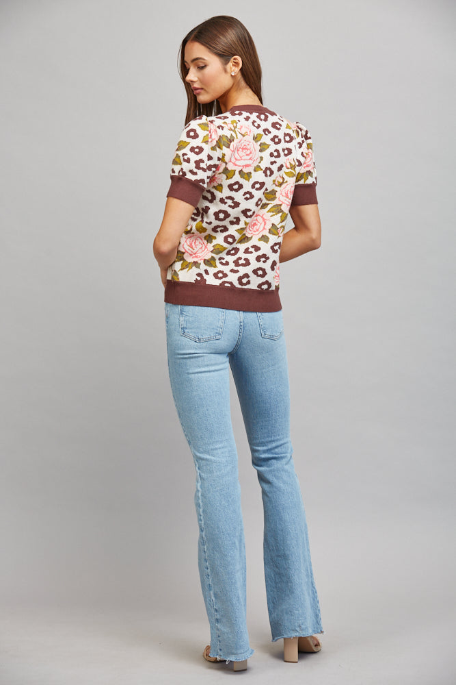 The Wildflower Knit | Cream Floral Leopard Puff Sleeve Sweater
