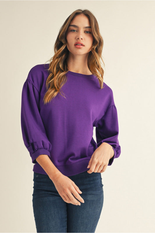 Avery Puff Sleeve Scuba Top - Purple