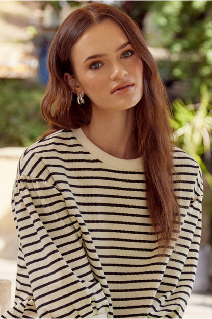 Lucky Stripes Bubble Sleeve Top (Black/Natural)
