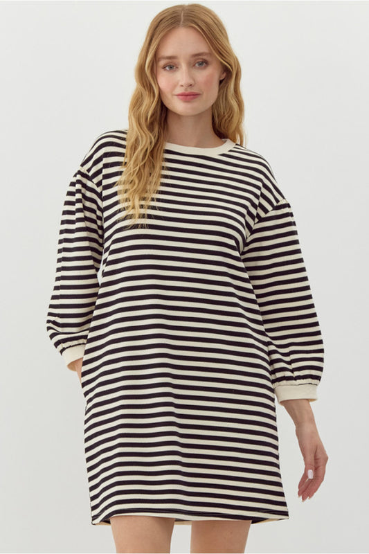 Keep Wishing Striped Dress (Black)