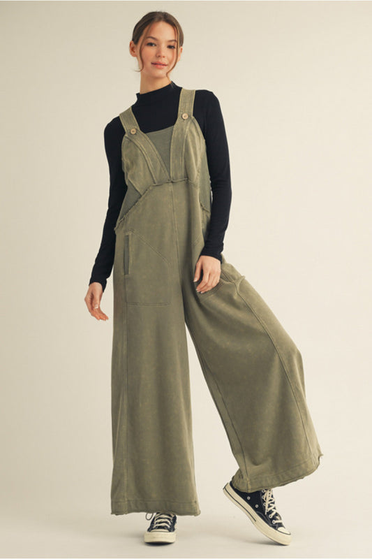 Hadlee Mineral Washed Utility Jumpsuit - Olive