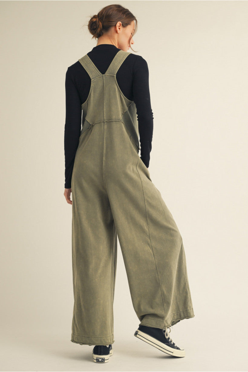 Hadlee Mineral Washed Utility Jumpsuit - Olive