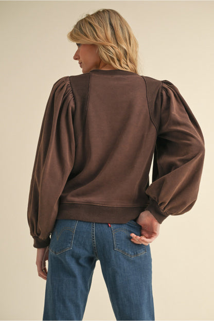 Sutton Puff Sleeve Top (Brown)