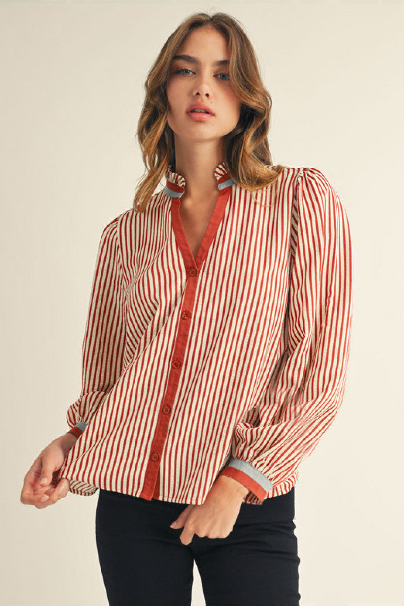 Down To Business Stripe Top - Brick