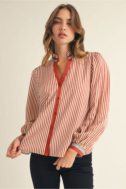 Down To Business Stripe Top - Brick