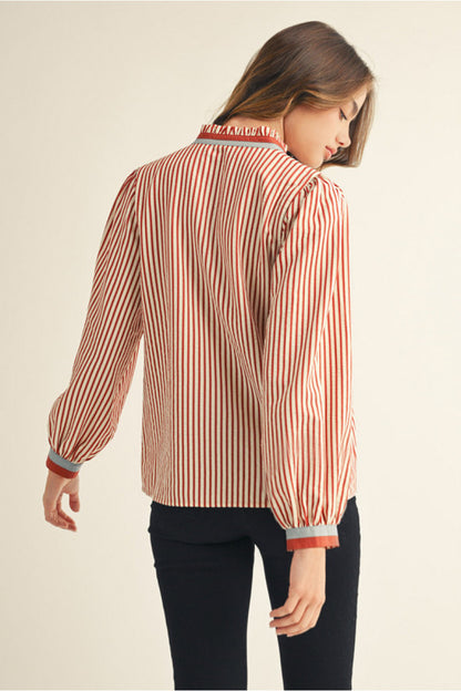 Down To Business Stripe Top - Brick