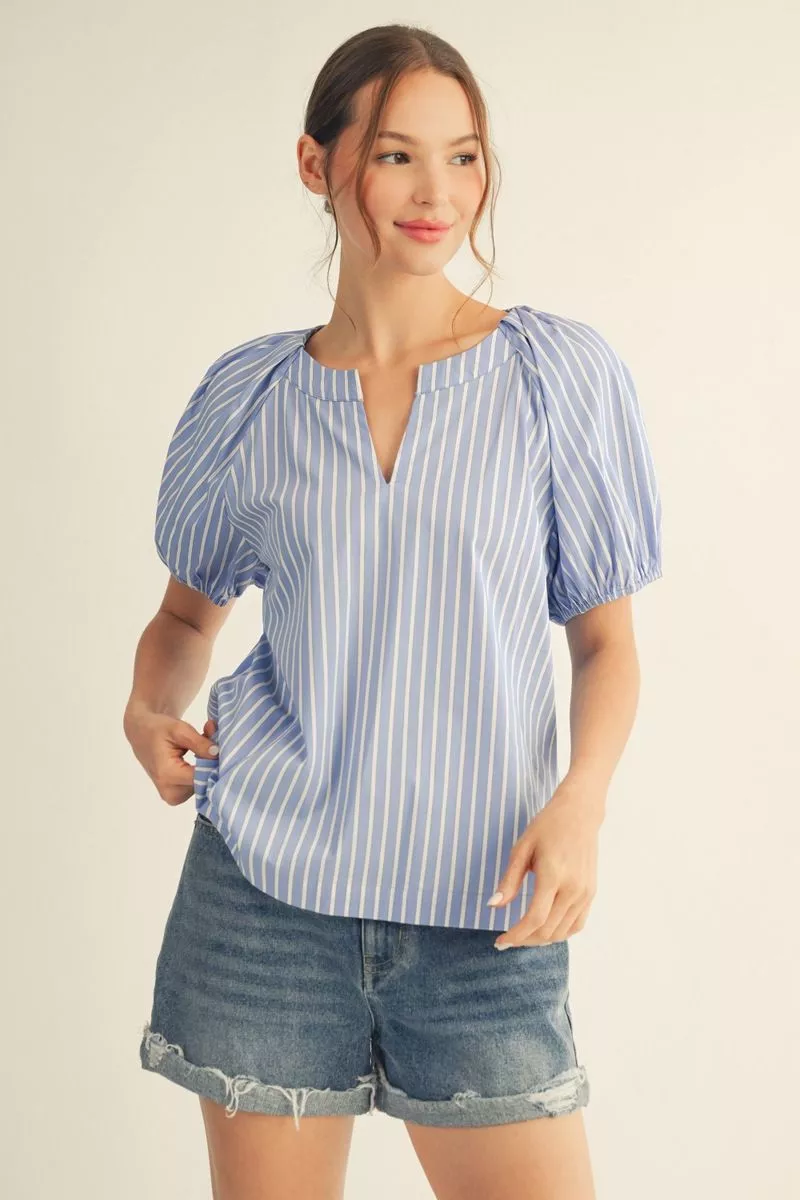 Lainey Pinstripe Pintuck Top - Blue - Delta Swanky Girl