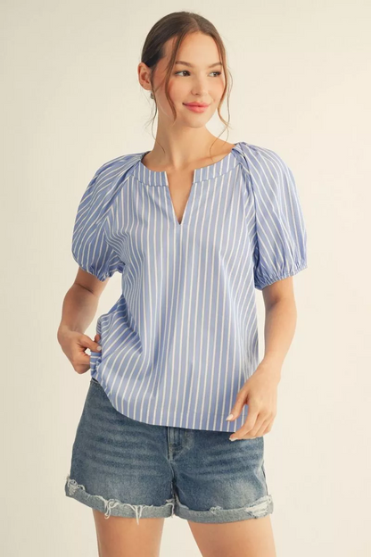 Lainey Pinstripe Pintuck Top - Blue - Delta Swanky Girl