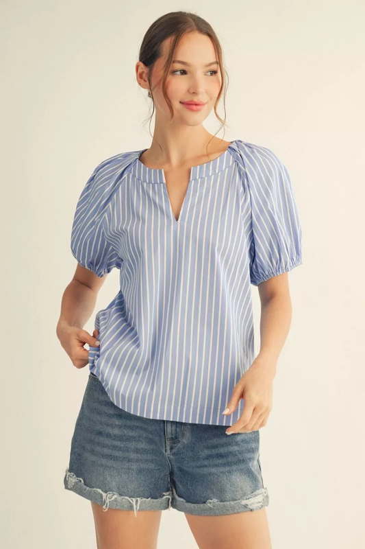 Lainey Pinstripe Pintuck Top - Blue - Delta Swanky Girl