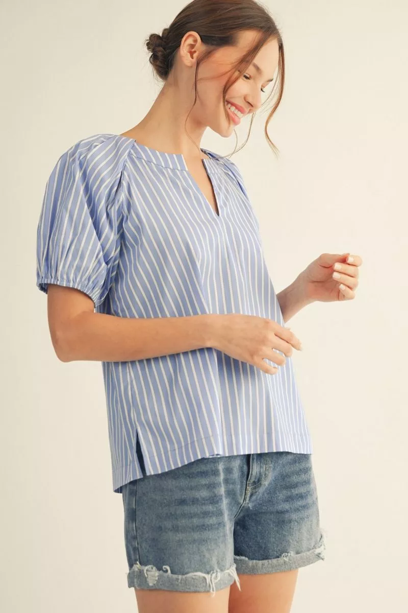 Lainey Pinstripe Pintuck Top - Blue - Delta Swanky Girl