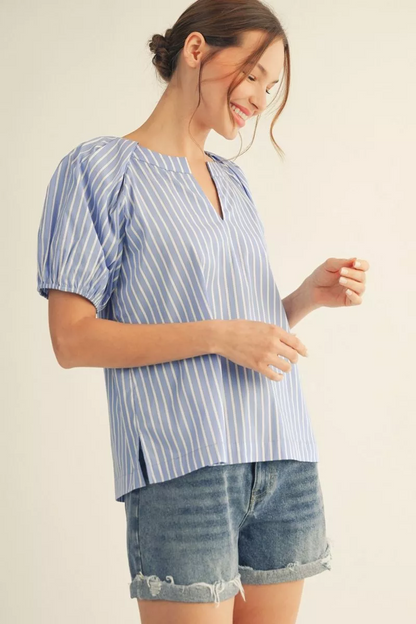 Lainey Pinstripe Pintuck Top - Blue - Delta Swanky Girl