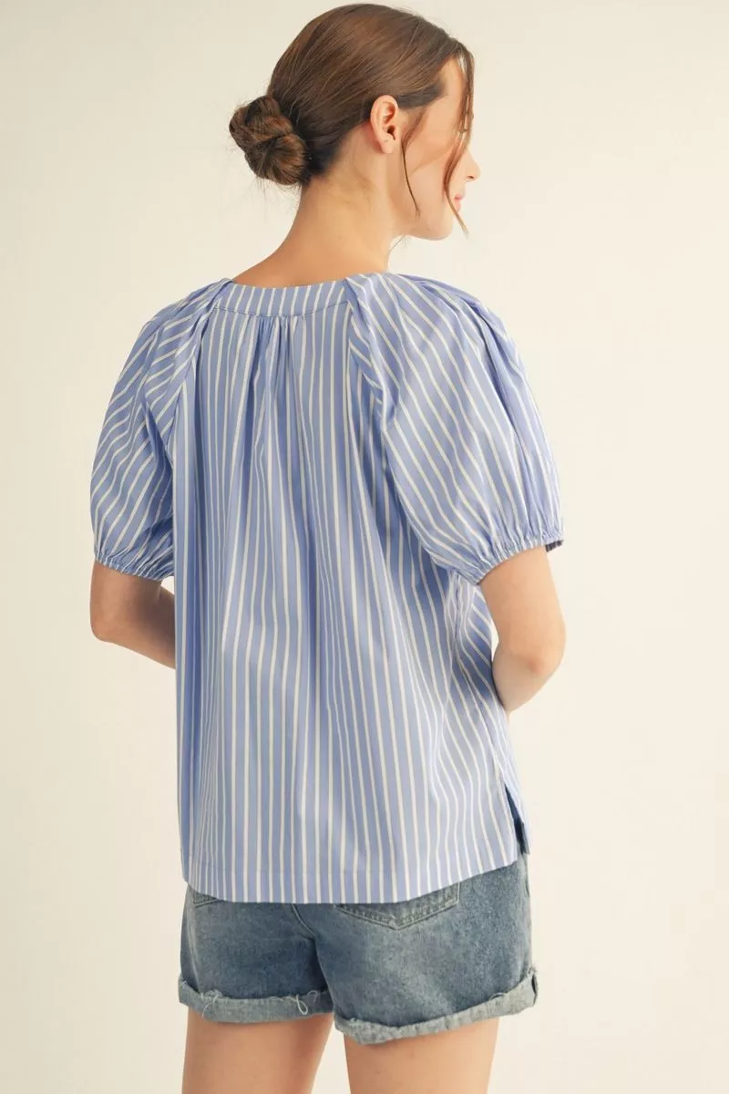 Lainey Pinstripe Pintuck Top - Blue - Delta Swanky Girl
