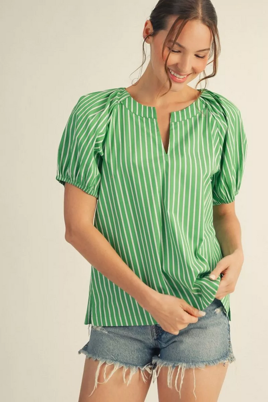 Lainey Pinstripe Pintuck Top - Green - Delta Swanky Girl