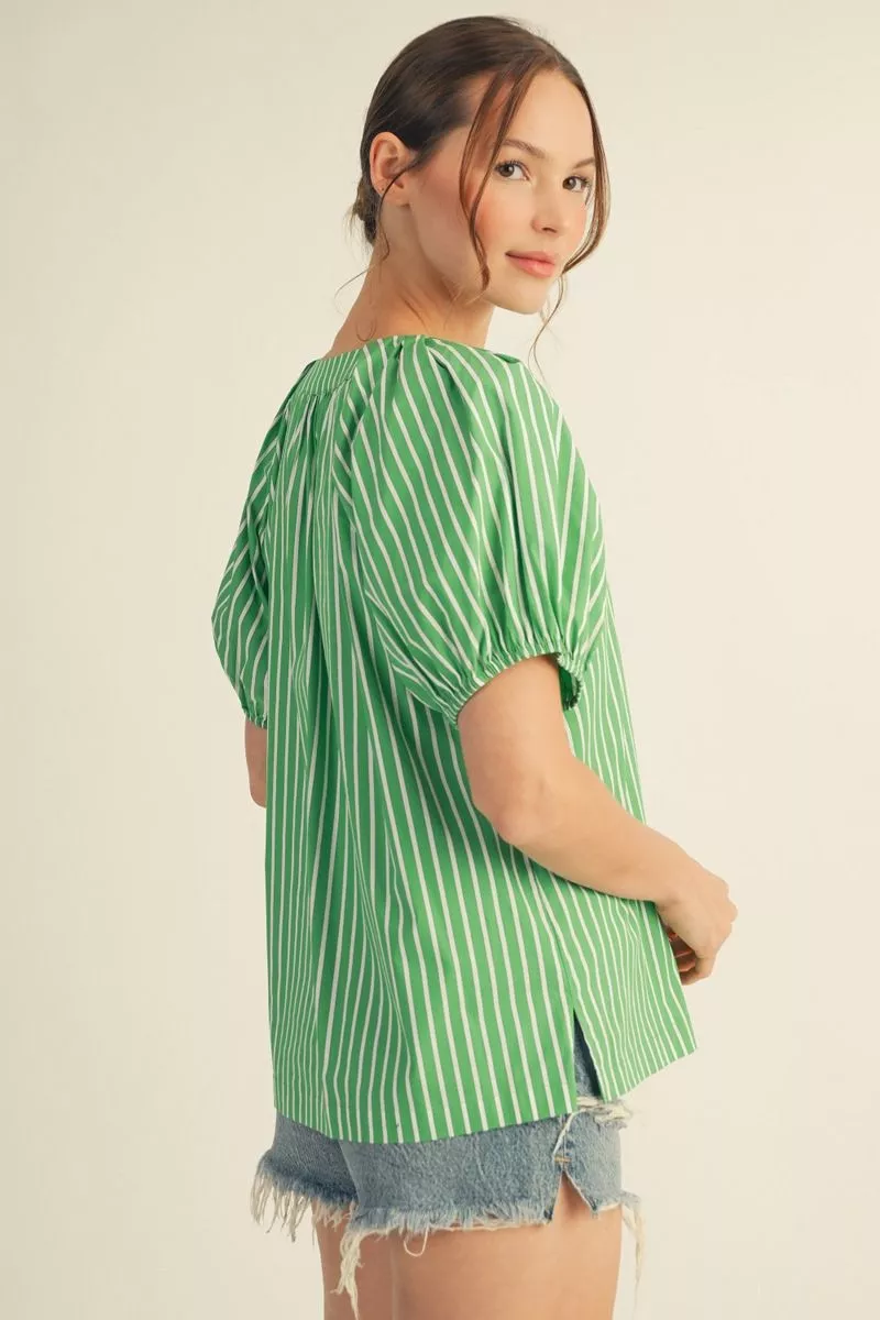 Lainey Pinstripe Pintuck Top - Green - Delta Swanky Girl