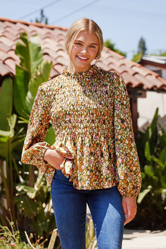 Fall Flowers Smocked Top