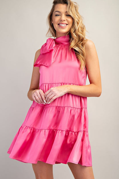 Liza Tiered Tie Neck Dress (Pink)