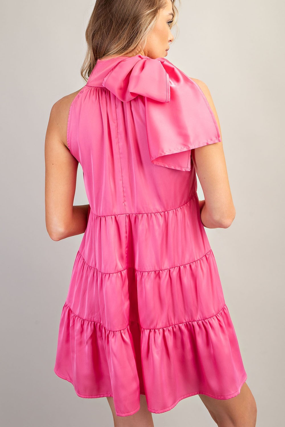 Liza Tiered Tie Neck Dress (Pink)