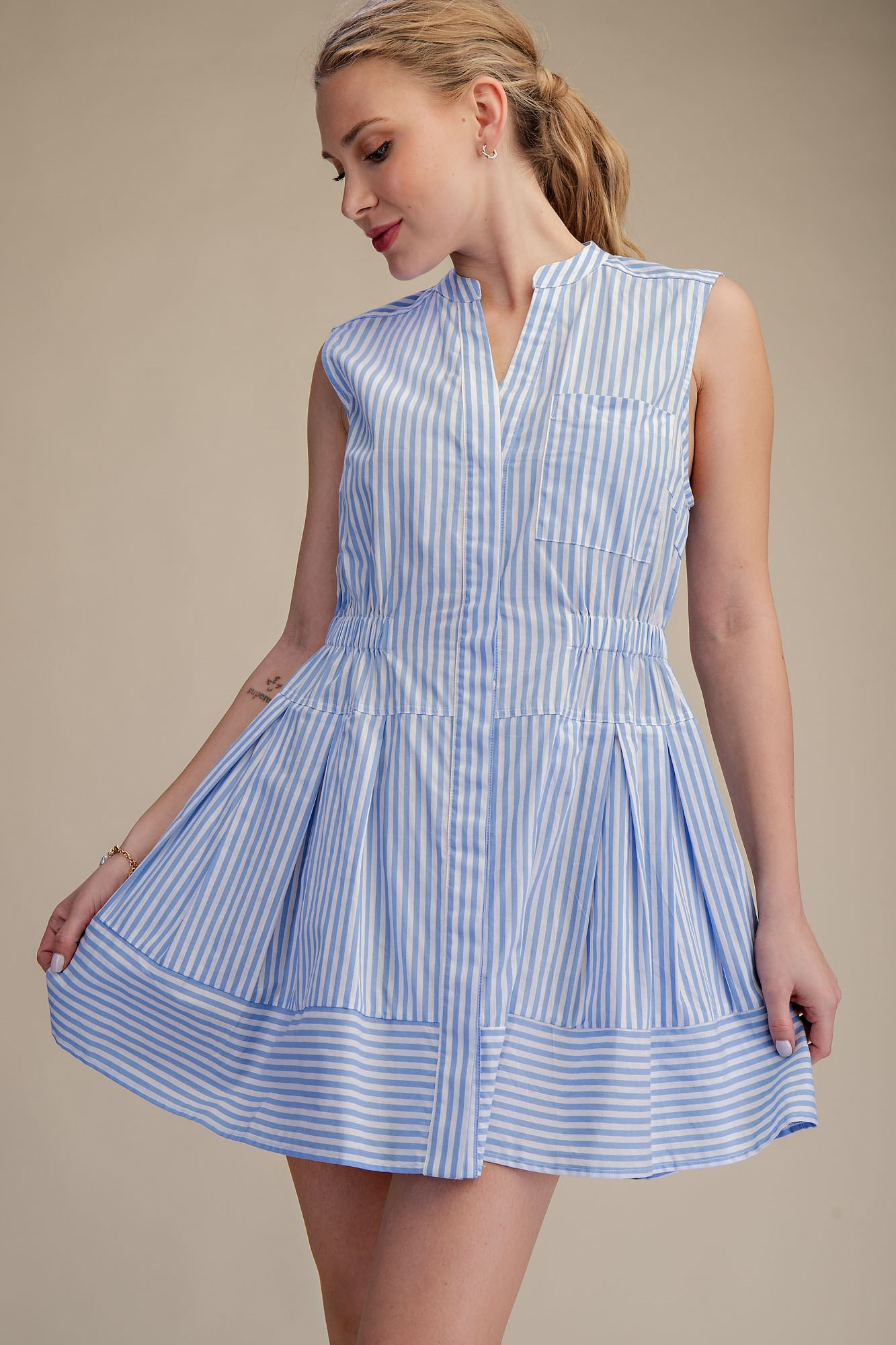Saylor Stripe Flare Shirtdress - Blue - Delta Swanky Girl