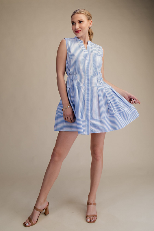 Saylor Stripe Flare Shirtdress - Blue - Delta Swanky Girl