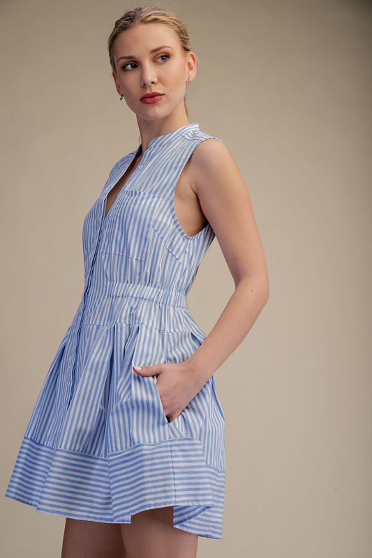 Saylor Stripe Flare Shirtdress - Blue - Delta Swanky Girl