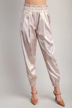 Pop The Champagne Satin Joggers (Champagne)