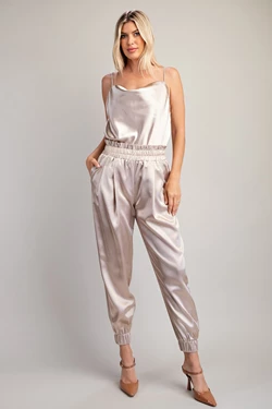 Pop The Champagne Satin Joggers (Champagne)