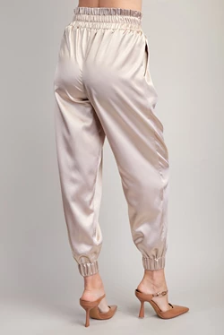 Pop The Champagne Satin Joggers (Champagne)