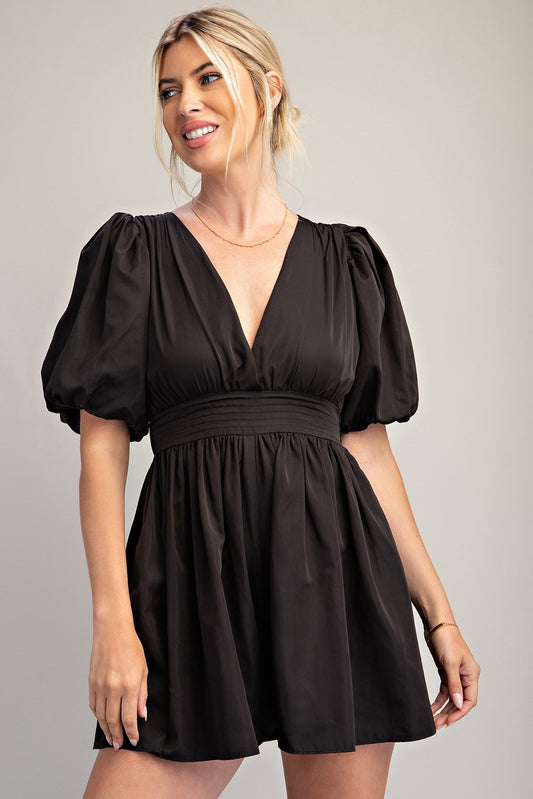 Reyna Puff Sleeve Romper (Black)