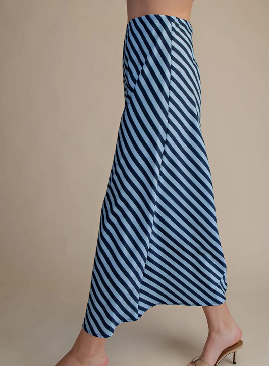 Romy Striped Midi Skirt - Navy/Blue - Delta Swanky Girl