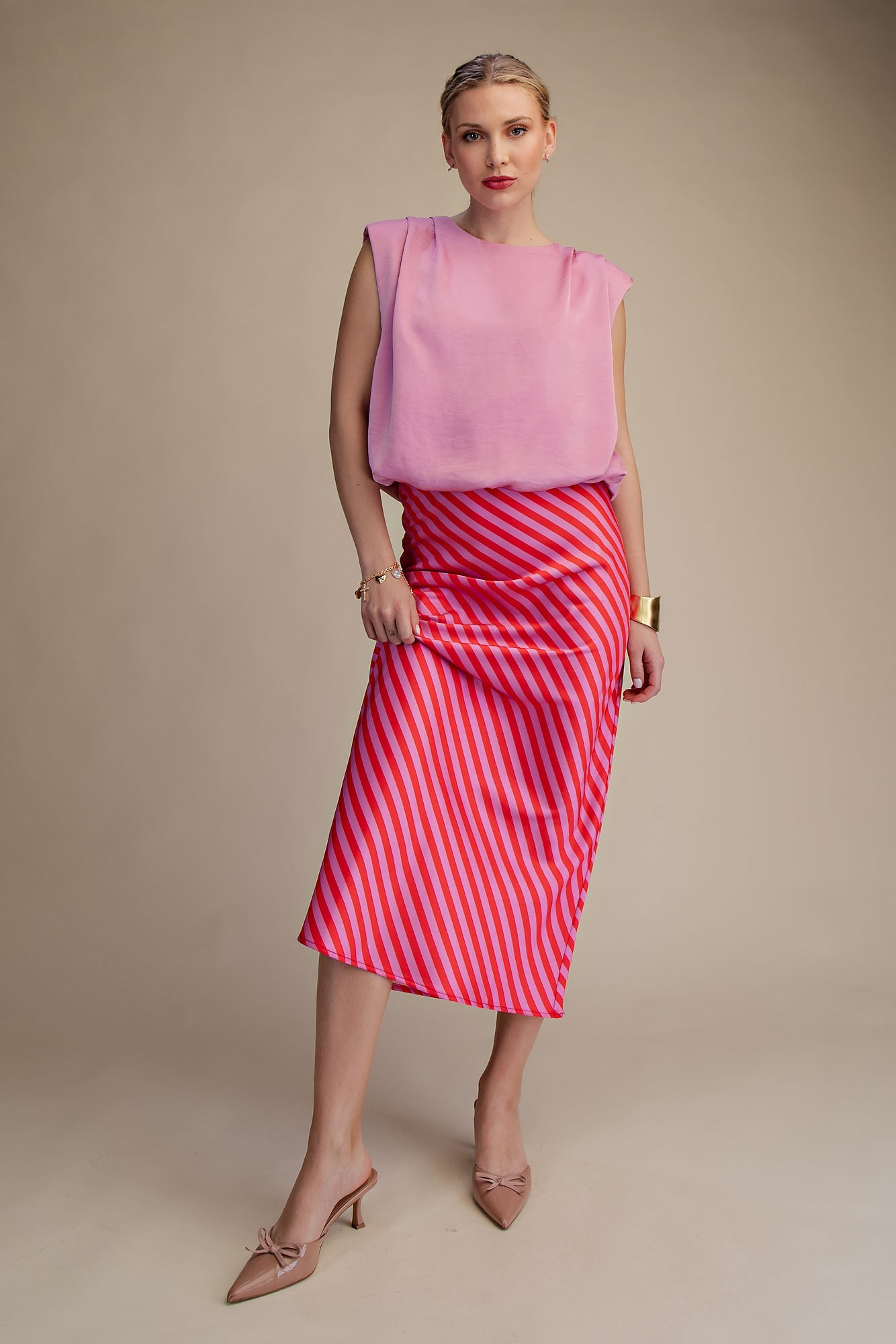 Romy Striped Midi Skirt - Red/Pink - Delta Swanky Girl