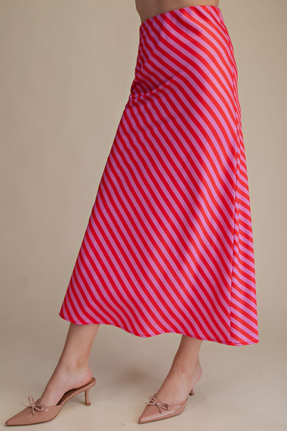 Romy Striped Midi Skirt - Red/Pink - Delta Swanky Girl