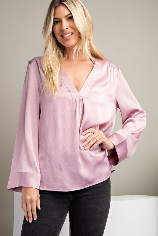 Boulevard Satin Long Sleeve Top (Lavender)