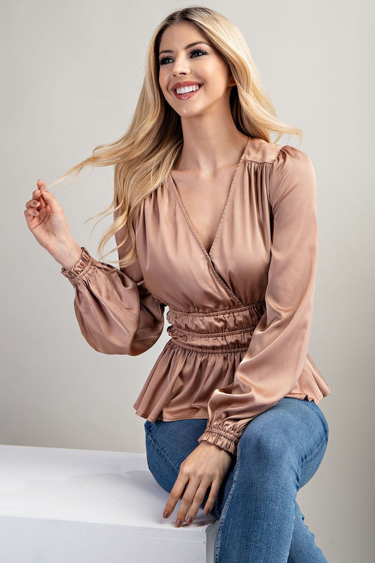 Bailey Peplum Satin Top (Champagne)