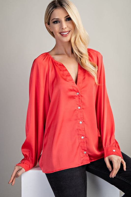 Posh Couture Satin Top (Coral)