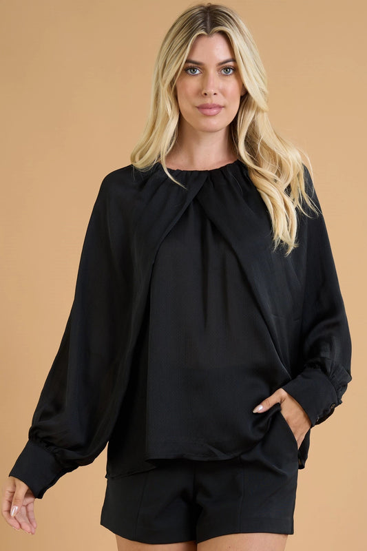 Draped Satin Top (Black)