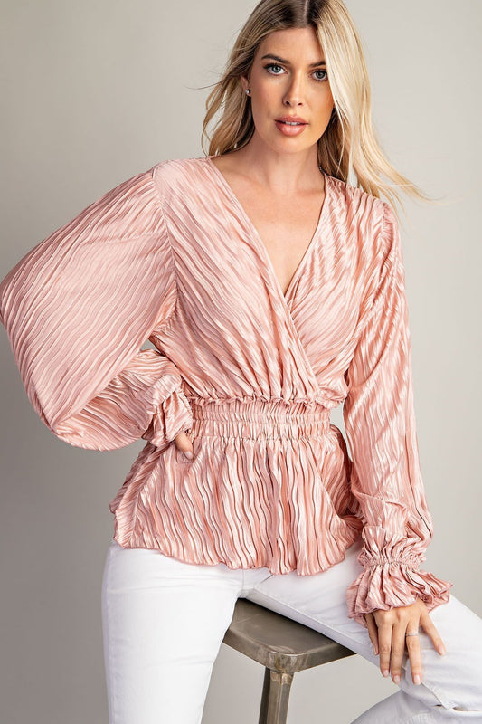 Bring The Glow Surplice Top (Pink)