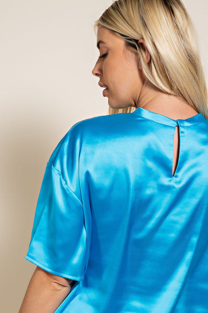 Caroline Satin Top (Blue)