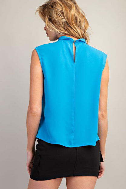 High Collar Sleeveless Top (Blue)