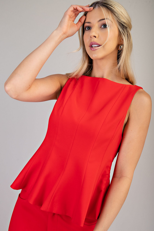 Ponte Sleeveless Peplum Top - Red - Delta Swanky Girl