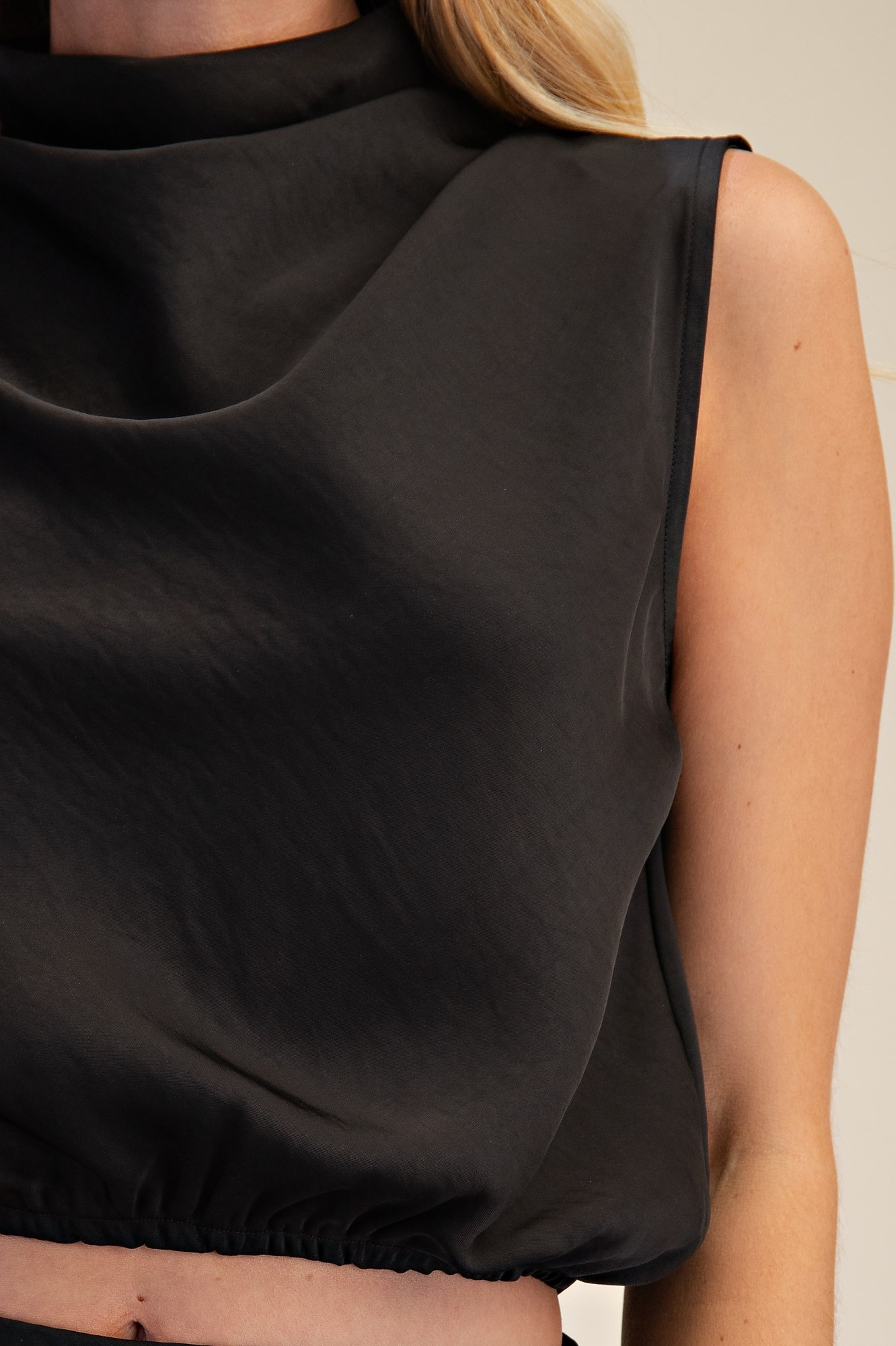 Johanna Draping High-Neck Sleeveless Top - Black - Delta Swanky Girl