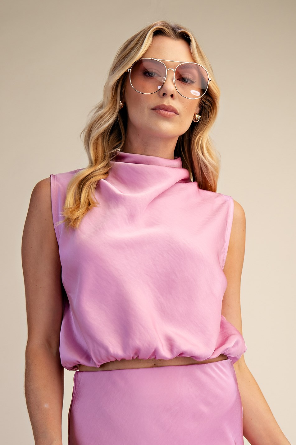 Johanna Draping High-Neck Sleeveless Top - Pink - Delta Swanky Girl