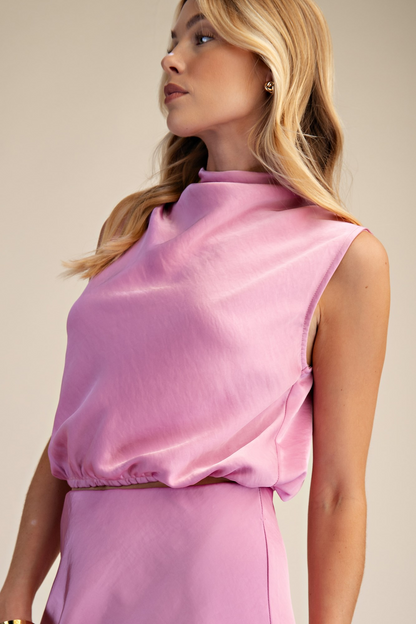 Johanna Draping High-Neck Sleeveless Top - Pink - Delta Swanky Girl