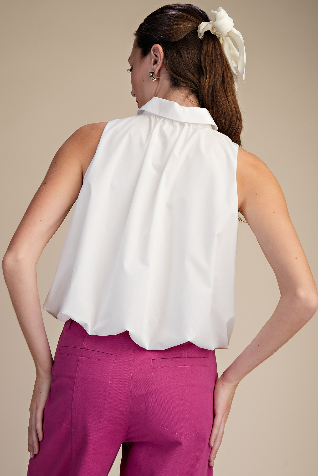 Flirty Sleeveless Bubble Top - White - Delta Swanky Girl