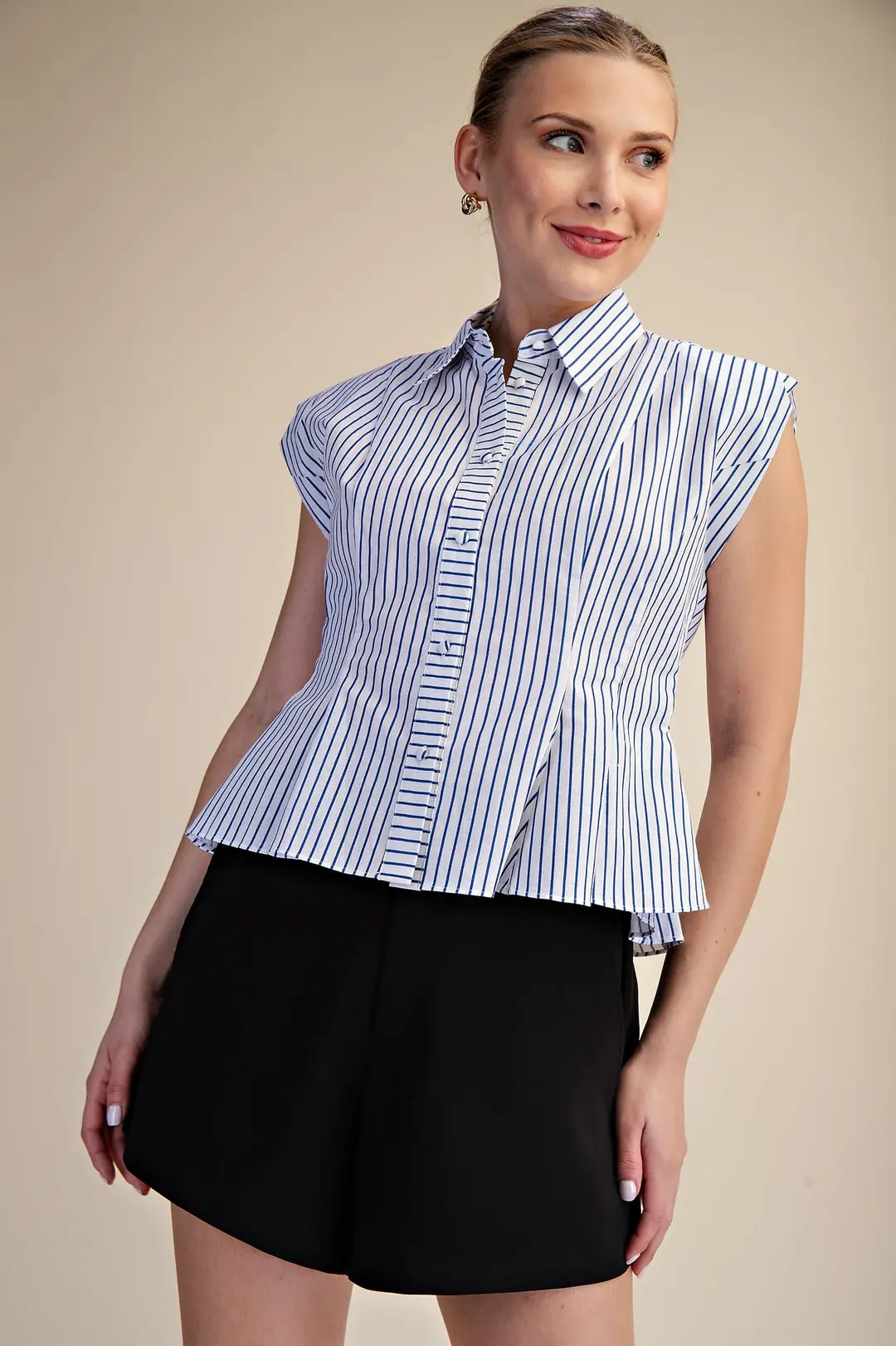 Samera Stripe Button Up Top - Blue - Delta Swanky Girl