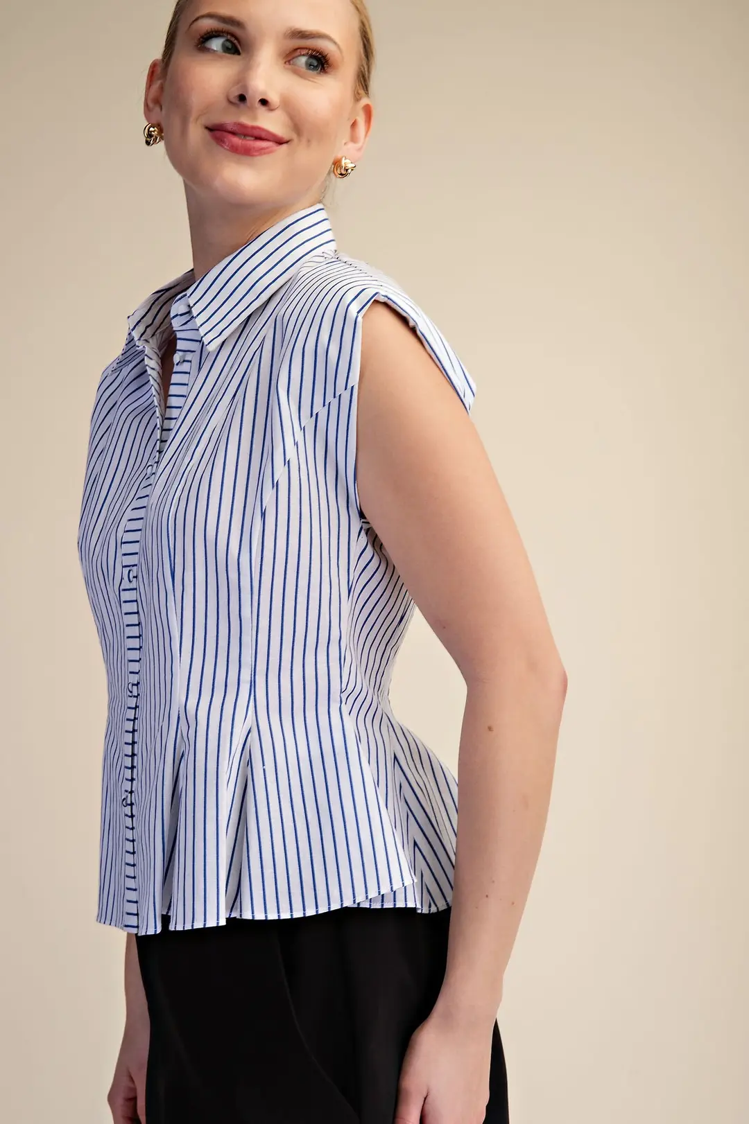 Samera Stripe Button Up Top - Blue - Delta Swanky Girl