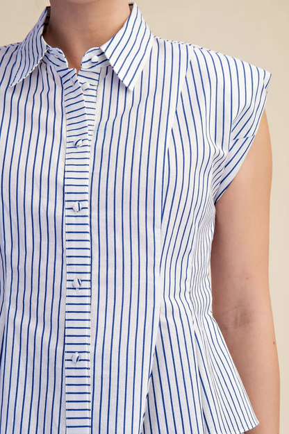 Samera Stripe Button Up Top - Blue - Delta Swanky Girl