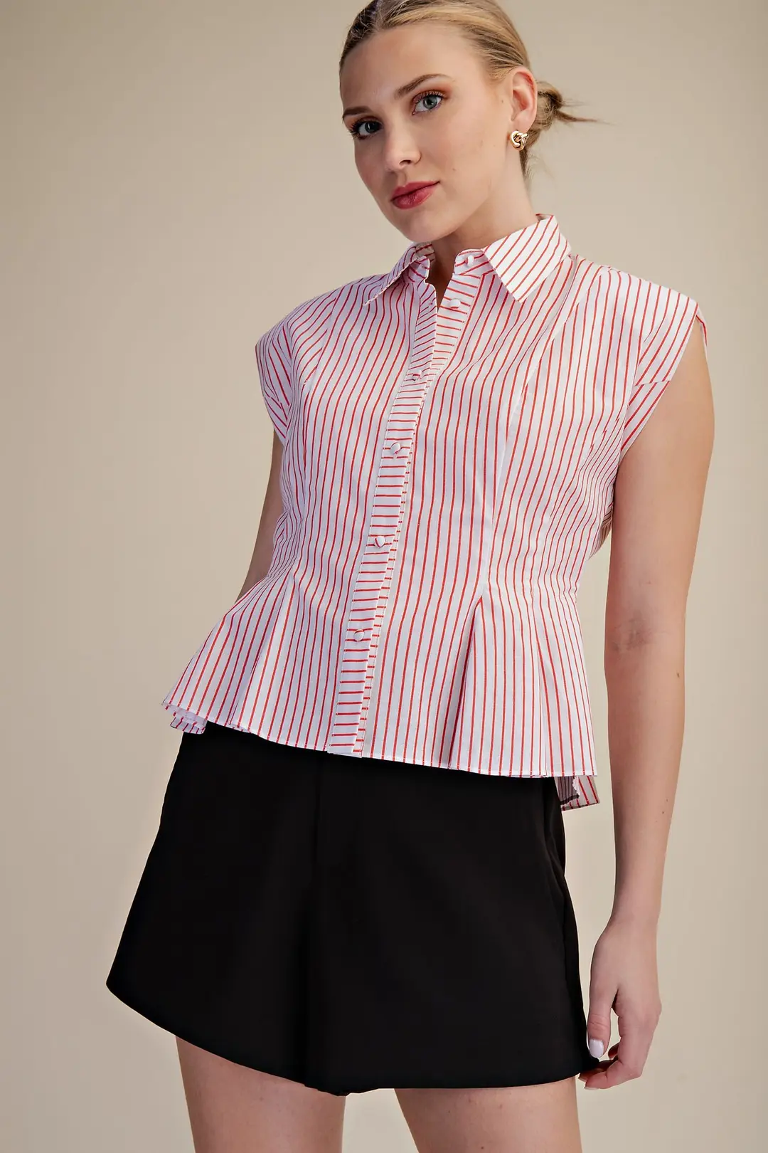 Samera Stripe Button Up Top - Red - Delta Swanky Girl